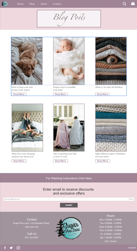 Medium fidelity wireframe of blog page